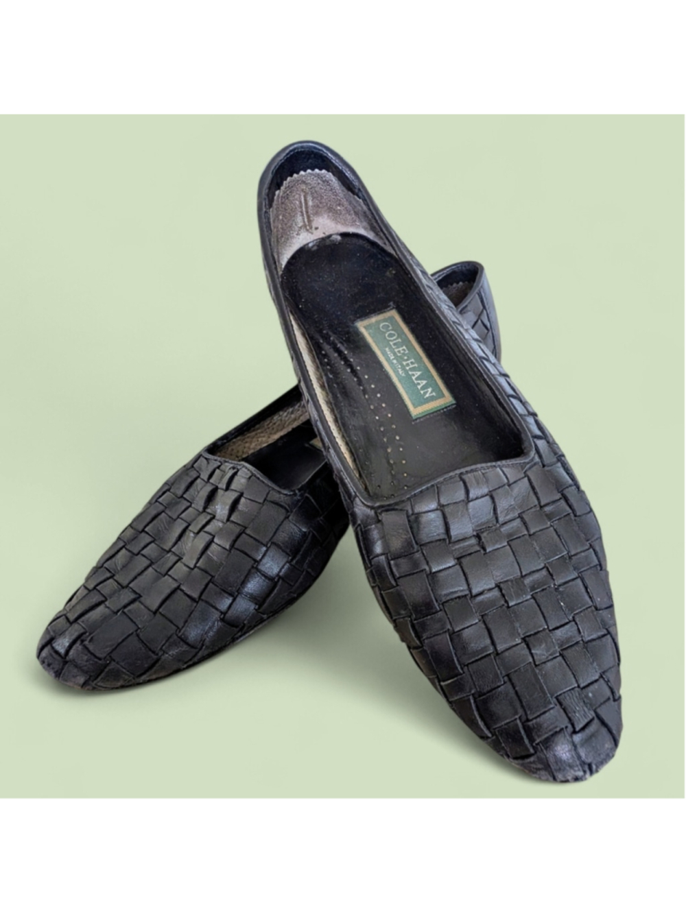 Cole Haan Italy Woven Leather Loafers Black Slip On Flats Women’s 9 AAA READ - Picture 2 of 10